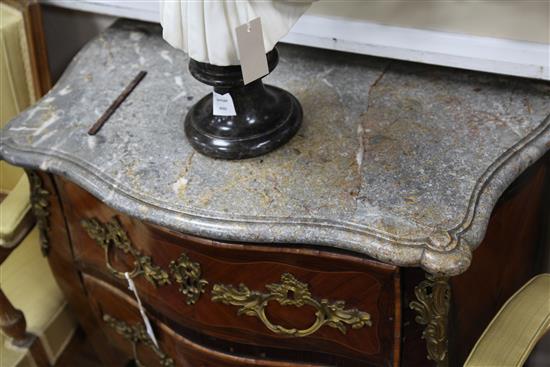 A Louis XVI marble topped and ormolu mounted serpentine commode, W.2ft 8in.
